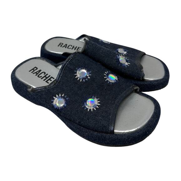 VTG Y2K Rachel Slide Sandals Womens Sz 6.5 Denim Iridescent Mirror Details *READ - Picture 1 of 8
